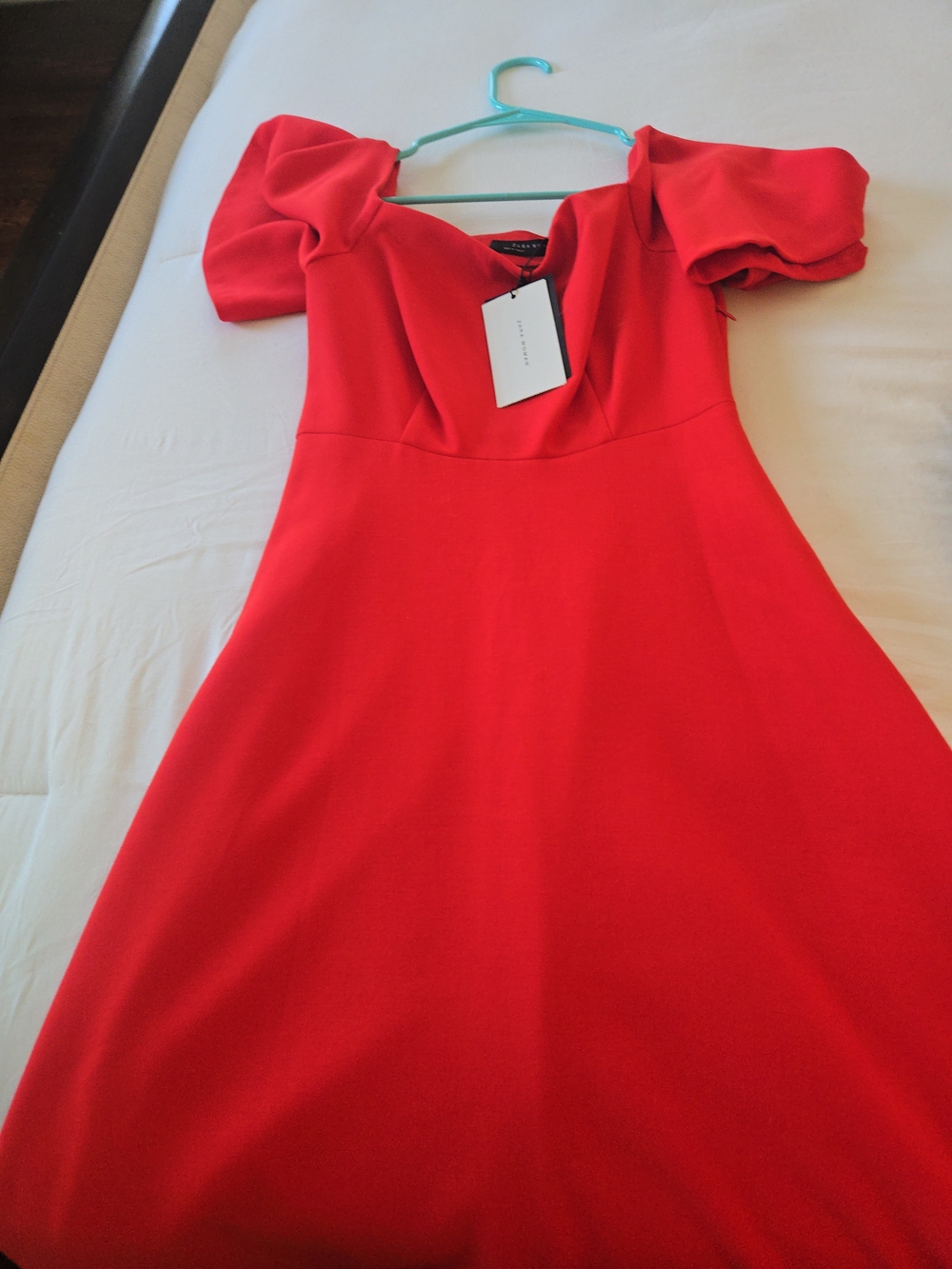 Zara Red Puff-Sleeve Midi Dress